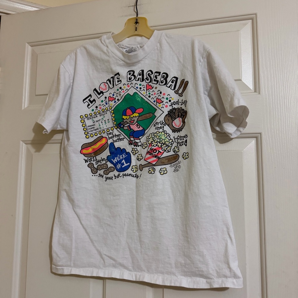 Vintage 80s 90s Single Stitch I Love Baseball Mom Graphic Tee T-Shirt Size Large